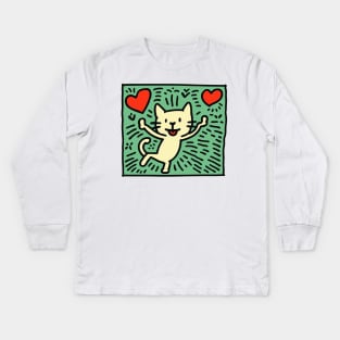 Funny Keith Haring, cat lover Kids Long Sleeve T-Shirt